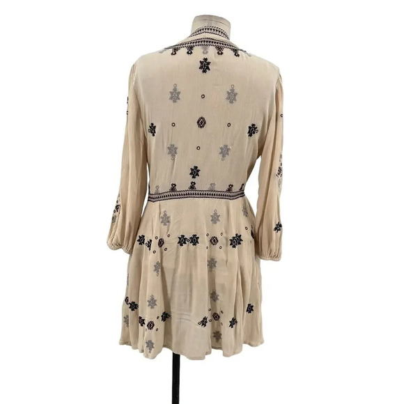 Free People Stargazer Embroidered Mini Dress Natural Beige Tan Size Small - Picture 8 of 13